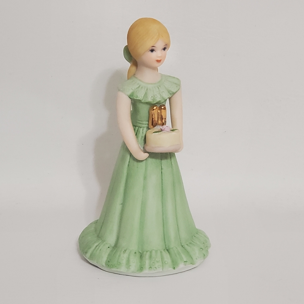 Growing Up Birthday Girl Blonde 11 Years Old 80s Collectible Porcelain Green